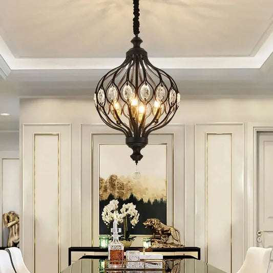 Ciro Crystal Caged Pendant Light Black 4 Lights | Celestre