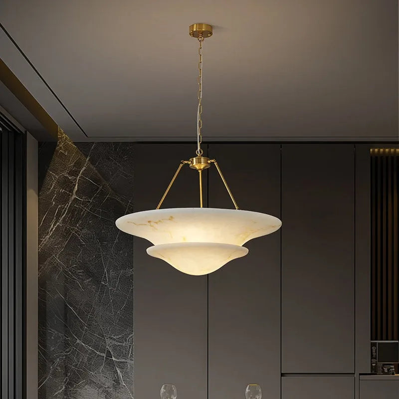 Taca Art Deco Alabaster Two Tiered Chandelier | Celestre