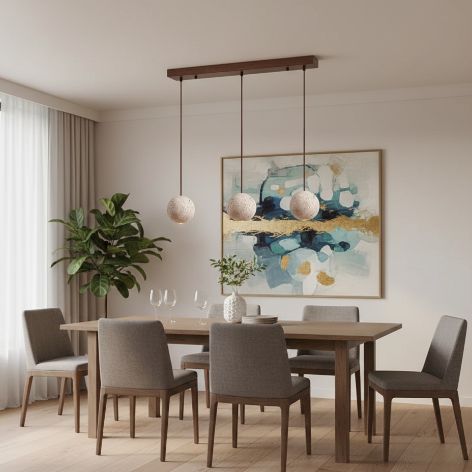 Leze Vintage Travertine Pendant Light 3 Head Linear | Celestre