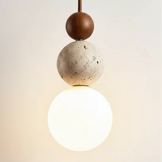Brin Travertine Cream Pendant Light Walnut | Celestre