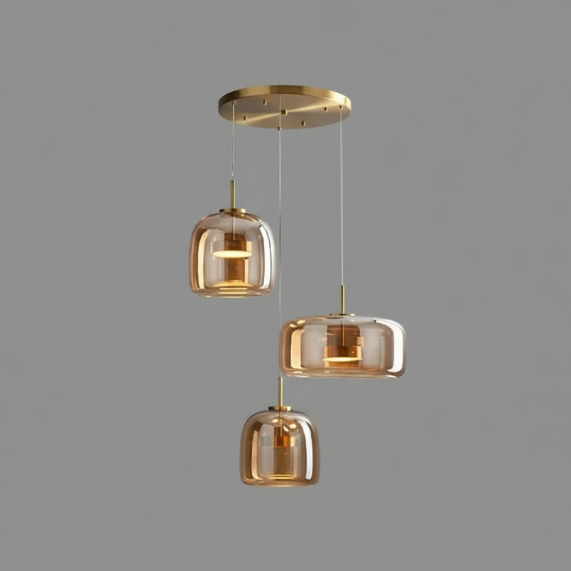 Auri Glass Pendant Light Amber 3 Head (L 2.5m x W 66cm) | Celestre