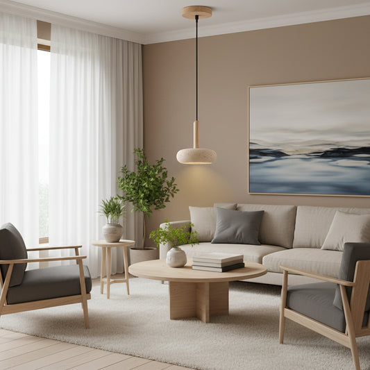 Lumas Nordic Travertine Pendant Light Log Wood | Celestre