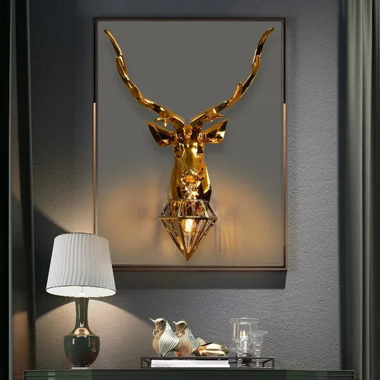 Meri Stag Head Wall Light Gold Large | Celestre