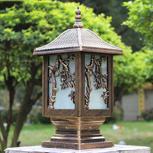 Isli Lantern Floral Pillar Light Bronze | Celestre