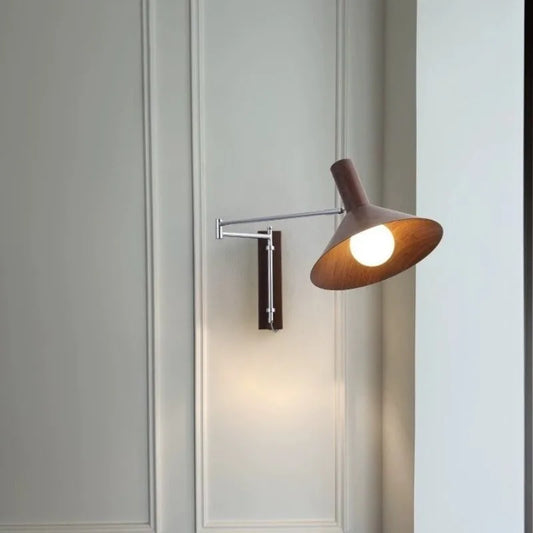 Dalvi Mid Century Walnut Effect Swing Arm Wall Light | Celestre