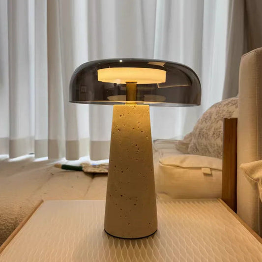 Zyre Travertine Mushroom Table Lamp Smoky Gray | Celestre