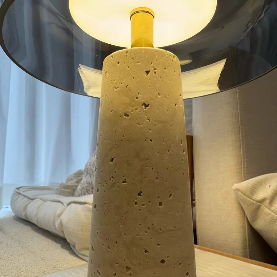 Zyre Travertine Mushroom Table Lamp | Celestre