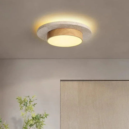 Noru Wabi-Sabi Travertine Ceiling Light Log Wood D 30 cm | Celestre