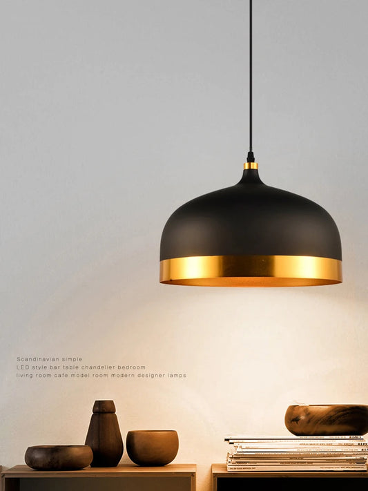 Sefo Nordic Aluminum Gold Band Dome Pendant Light | Celestre