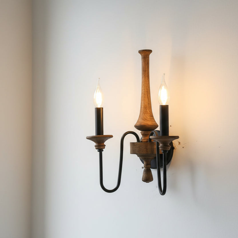 Navo Rustic Wood Spindle Wall Light | Celestre