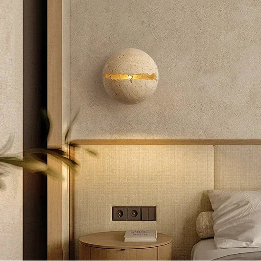 Eris Travertine Cracked Sphere Wall Light | Celestre