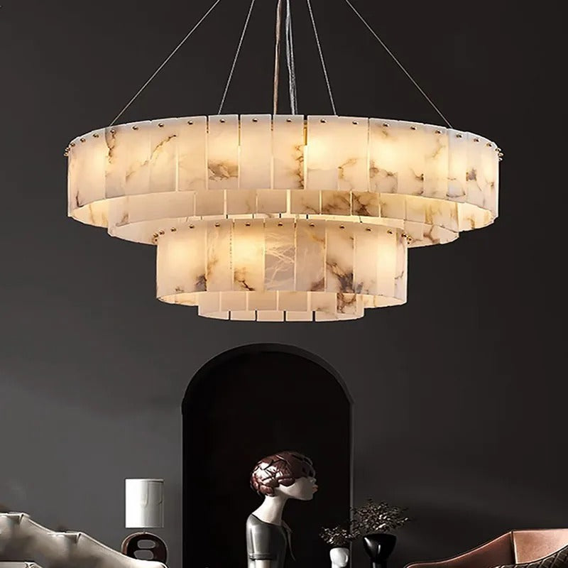 Frilo Round Slab Alabaster Chandelier D 100 + 60 cm | Celestre