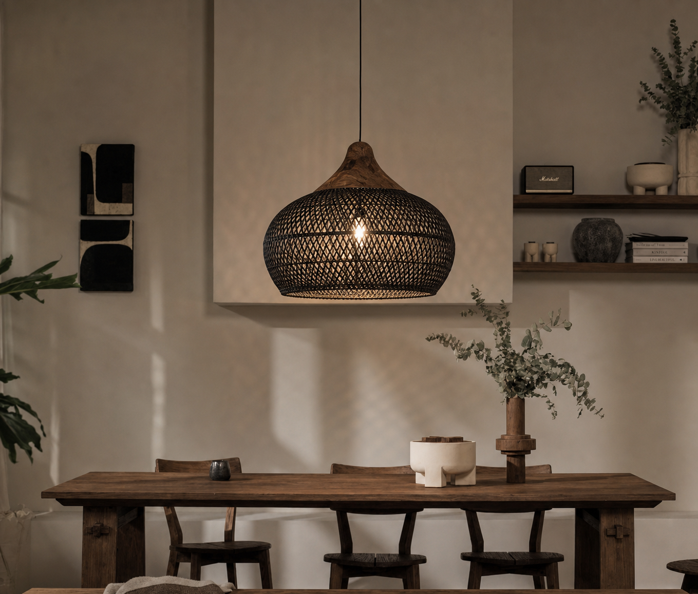 Ivor Wabi-sabi Rattan Pendant Light Black | Celestre
