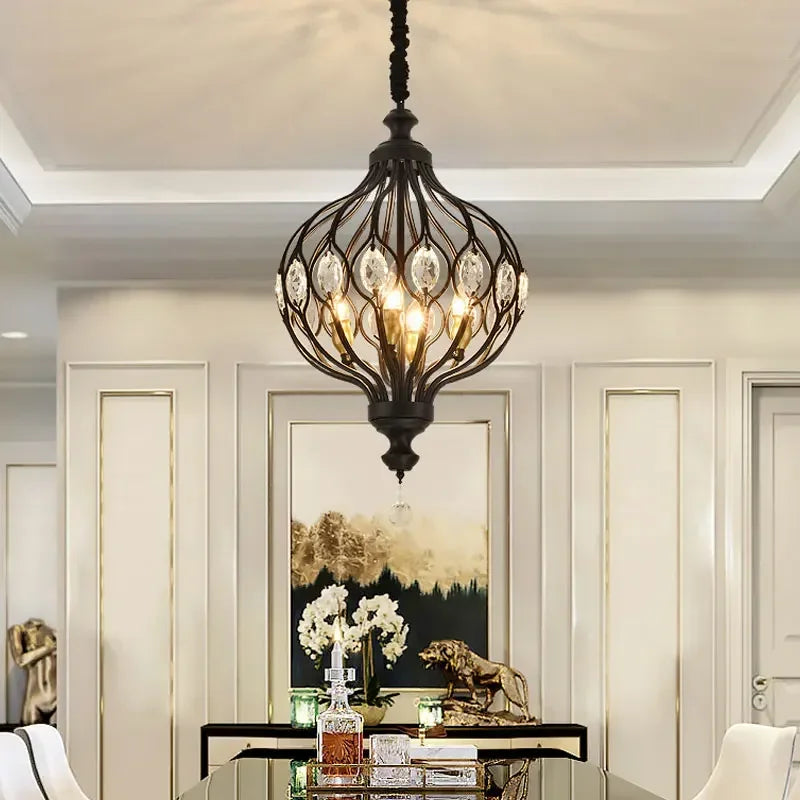 Ciro Crystal Caged Pendant Light Black 4 Lights | Celestre