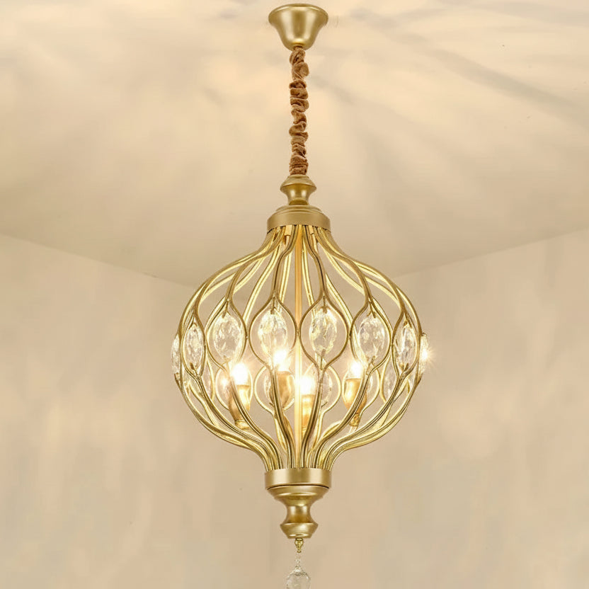 Ciro Crystal Caged Pendant Light Gold 4 Lights | Celestre
