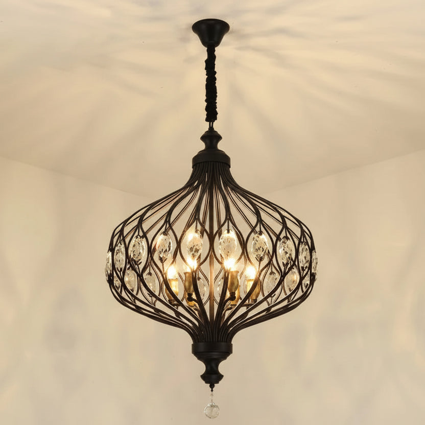 Ciro Crystal Caged Pendant Light Black 6 Lights | Celestre