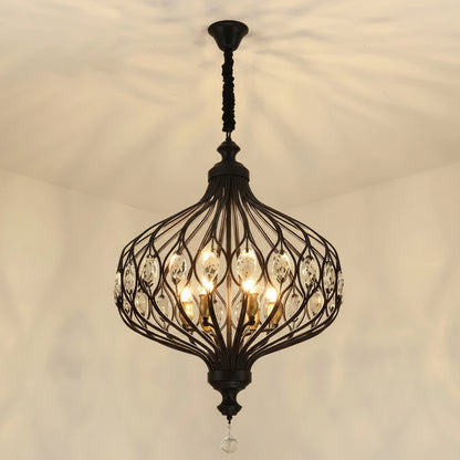 Ciro Crystal Caged Pendant Light Black 6 Lights | Celestre