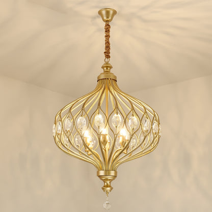 Ciro Crystal Caged Pendant Light Gold 6 Lights | Celestre