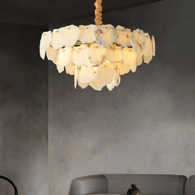 Tiva Round Alabaster Layered Chandelier D 80 cm | Celestre