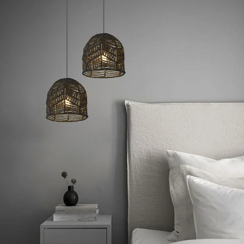 Elmar Handwoven Paper Rope Pendant Light Black | Celestre