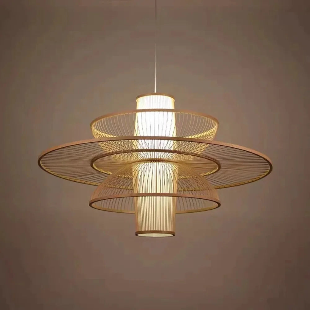 Suro Tiered Woven Drum Pendant Light Default | Celestre