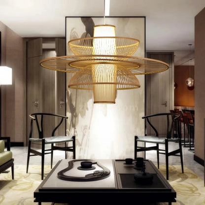 Suro Tiered Woven Drum Pendant Light | Celestre