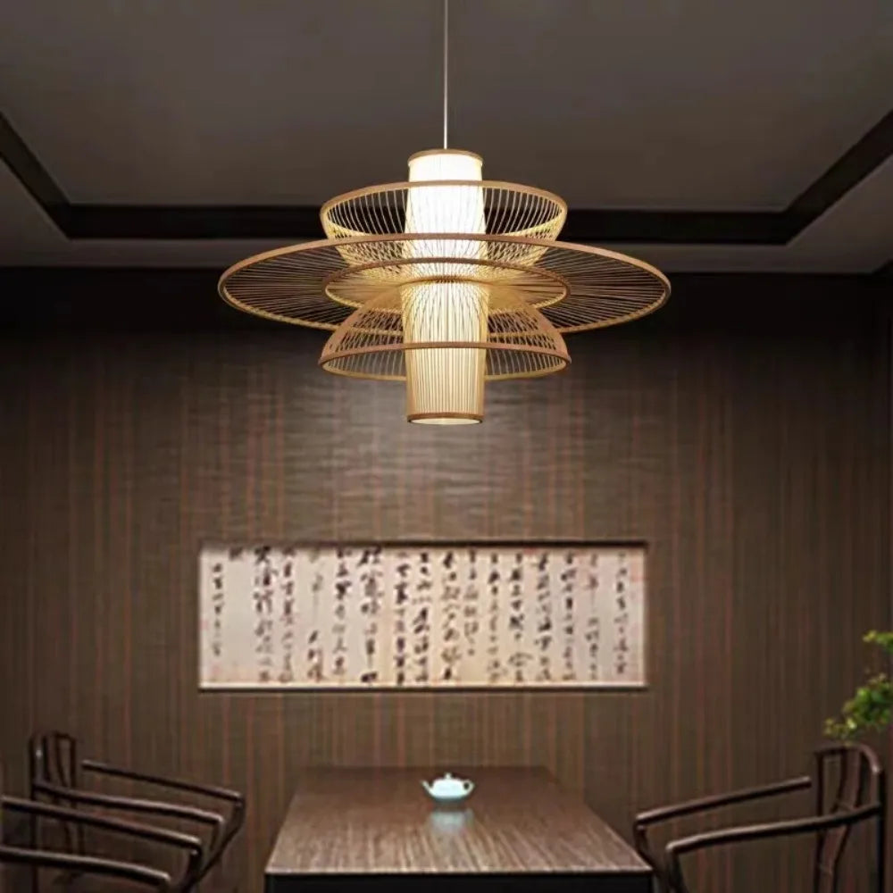 Suro Tiered Woven Drum Pendant Light | Celestre