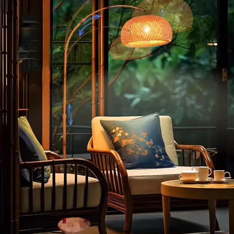 Nely Wabi-Sabi Arc Rattan Floor Lamp | Celestre