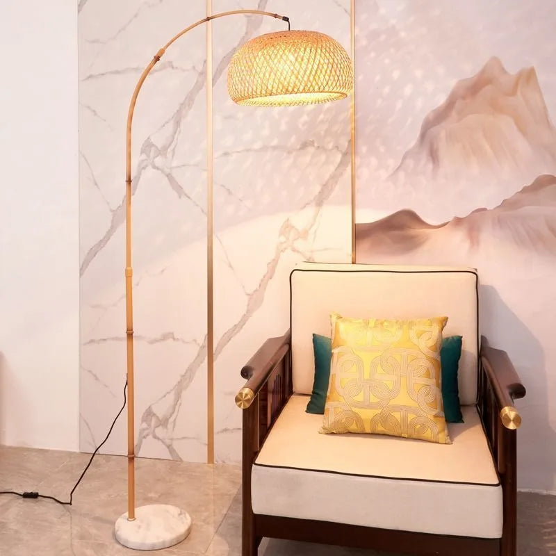 Nely Wabi-Sabi Arc Rattan Floor Lamp | Celestre