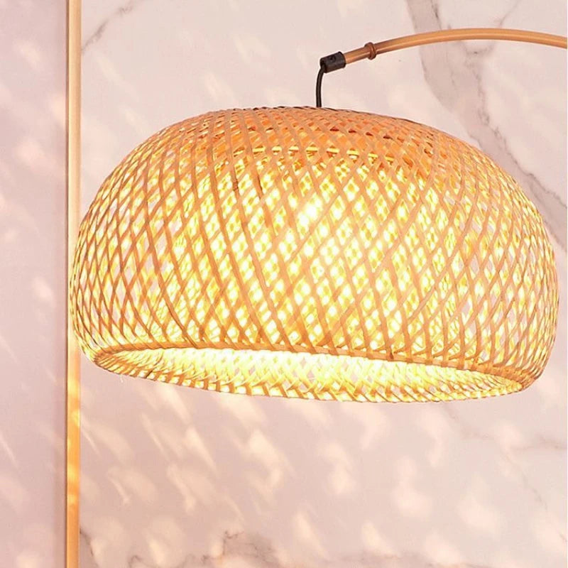 Nely Wabi-Sabi Arc Rattan Floor Lamp | Celestre