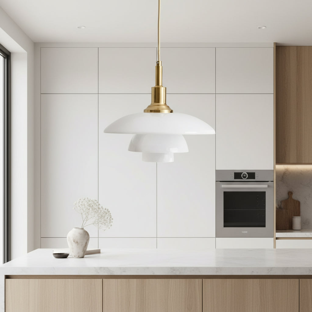 Kelar Nordic Layered Glass Pendant Light Golden White | Celestre