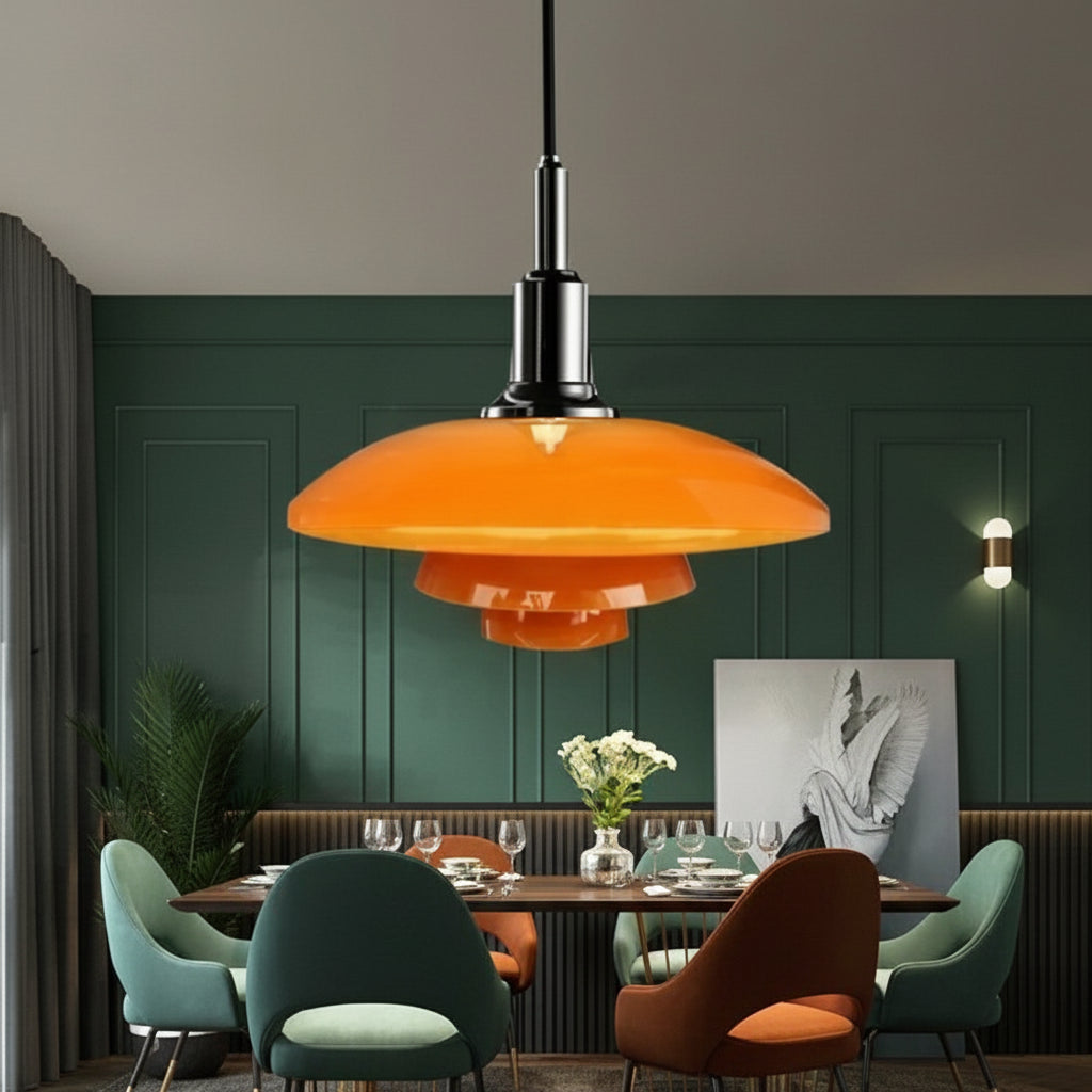 Kelar Nordic Layered Glass Pendant Light Black Orange | Celestre
