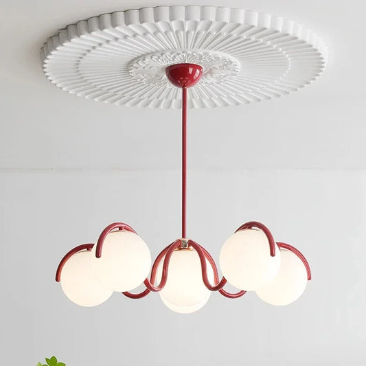 Veila French Round Glass Chandelier Red | Celestre