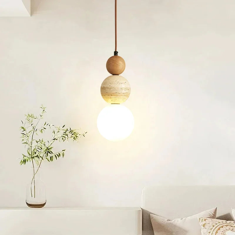 Brin Travertine Cream Pendant Light Wood | Celestre