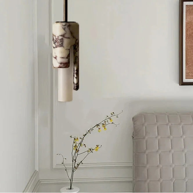 Glem Cylindrical Long Marble Pendant Light | Celestre