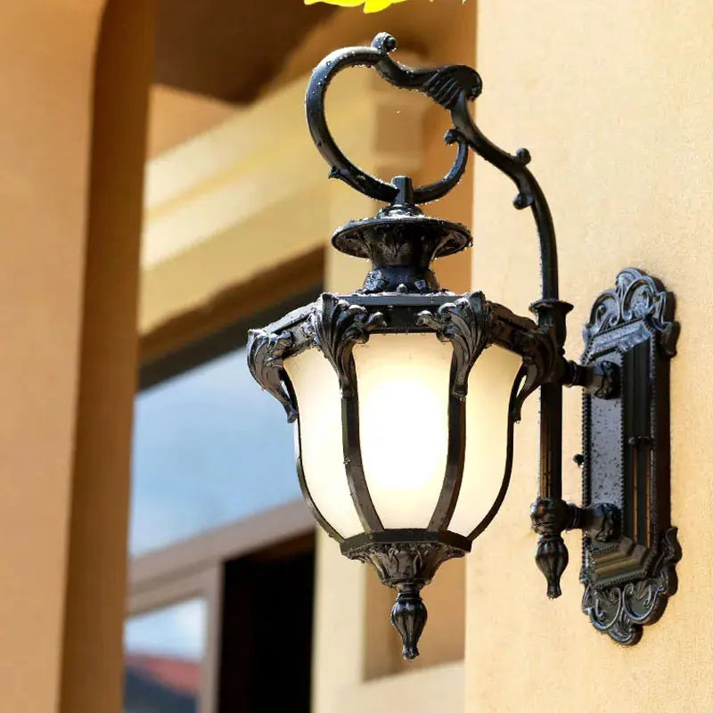 Dele Scrollwork Lantern Outdoor Wall Light Black | Celestre
