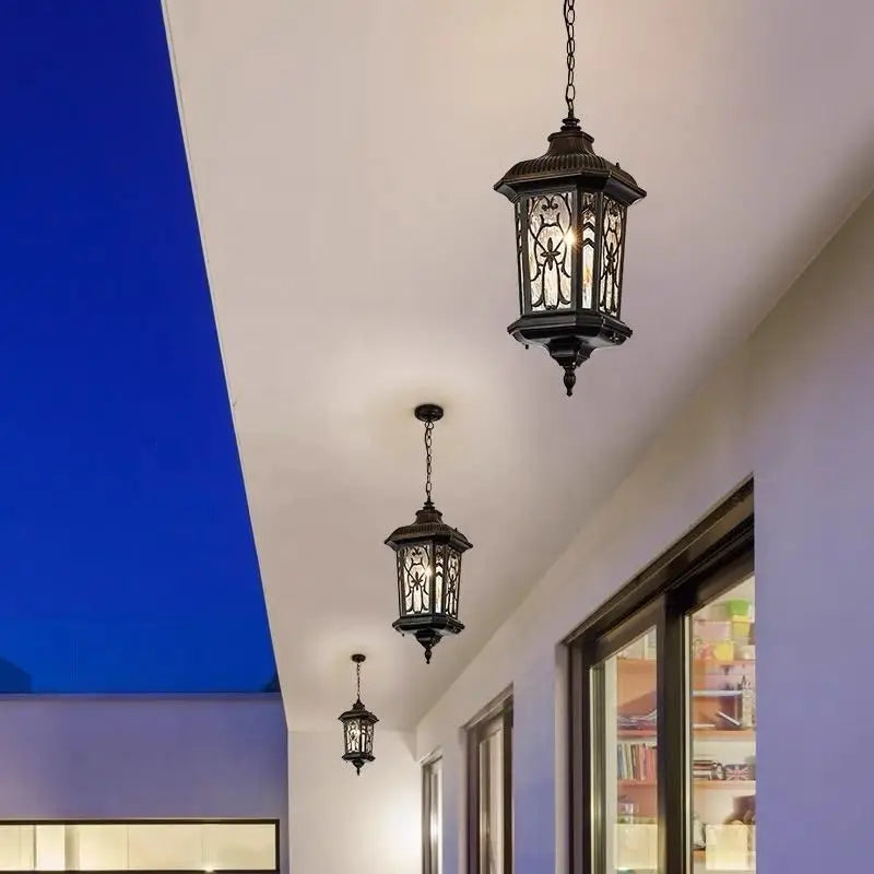 Nuno Hexagonal Lantern Outdoor Pendant Light Water Ripple Glass | Celestre