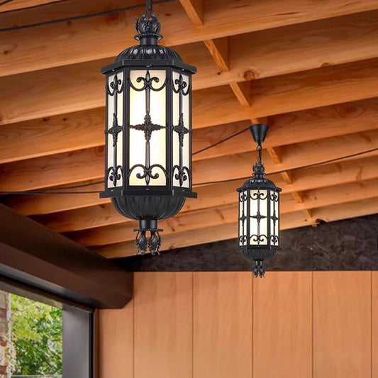 Evon Hexagonal Long Outdoor Pendant Light Black | Celestre
