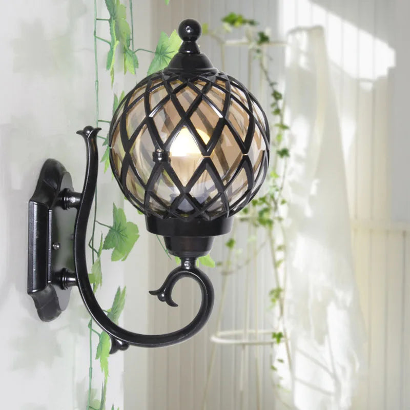 Wavo Lantern Globe Outdoor Wall Light Black | Celestre