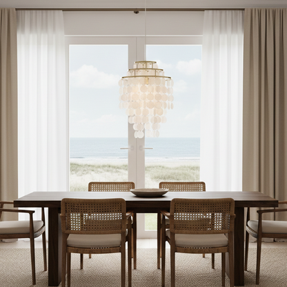 Evell Round Shell Chandelier Three Layer-D40cm Gold | Celestre