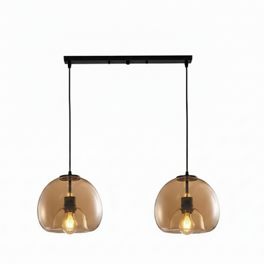Lurea Glass Dome Pendant Light Amber 2 Head | Celestre