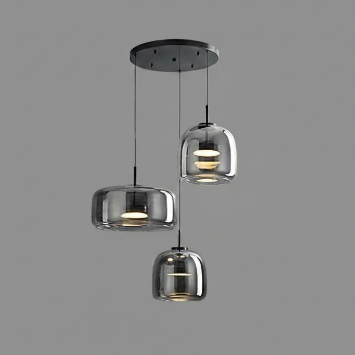 Auri Glass Pendant Light Smoky Grey 3 Head (L 2.5m x W 66cm) | Celestre