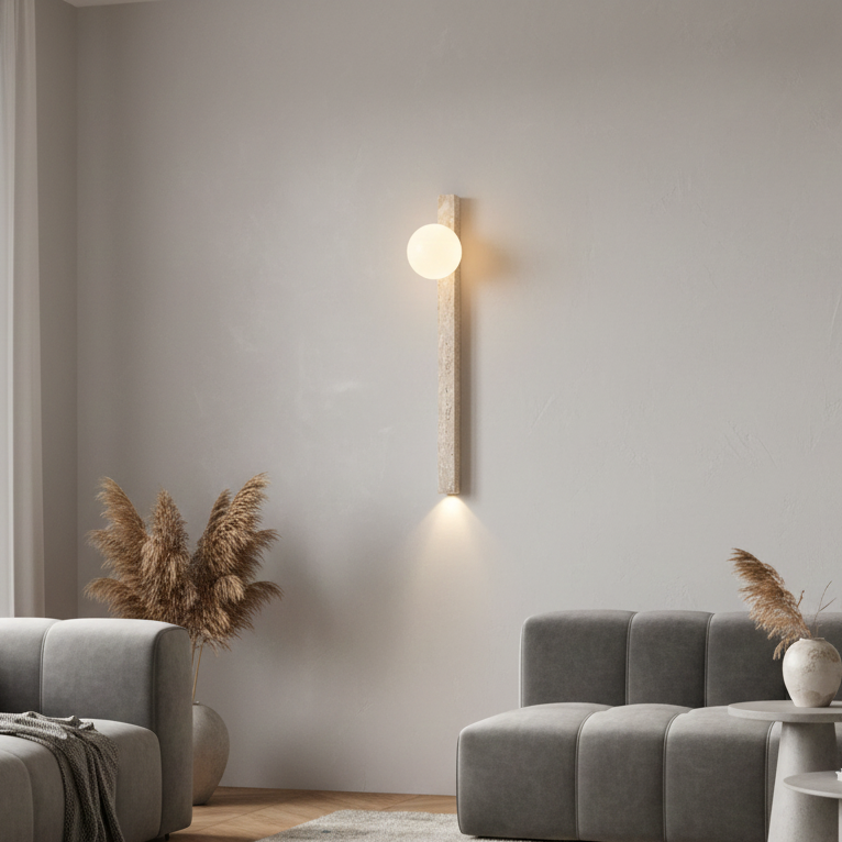 Arova Linear Travertine Orb Wall light H 120 cm | Celestre