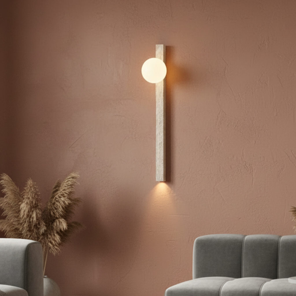Arova Linear Travertine Orb Wall light H 90 cm | Celestre