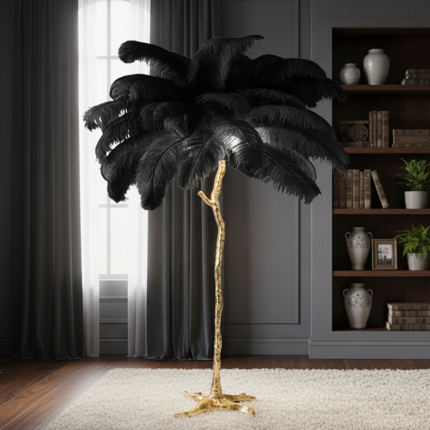 Virel Feather Floor Lamp Black | Celestre