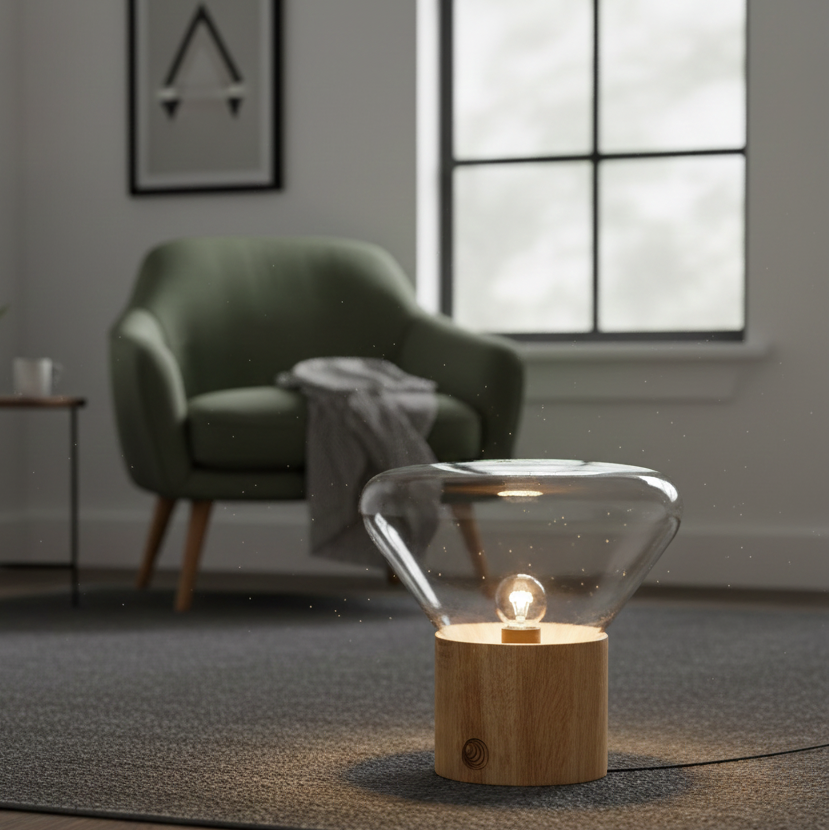 Elsen Nordic Wooden Glass Lamp Transparent Medium | Celestre