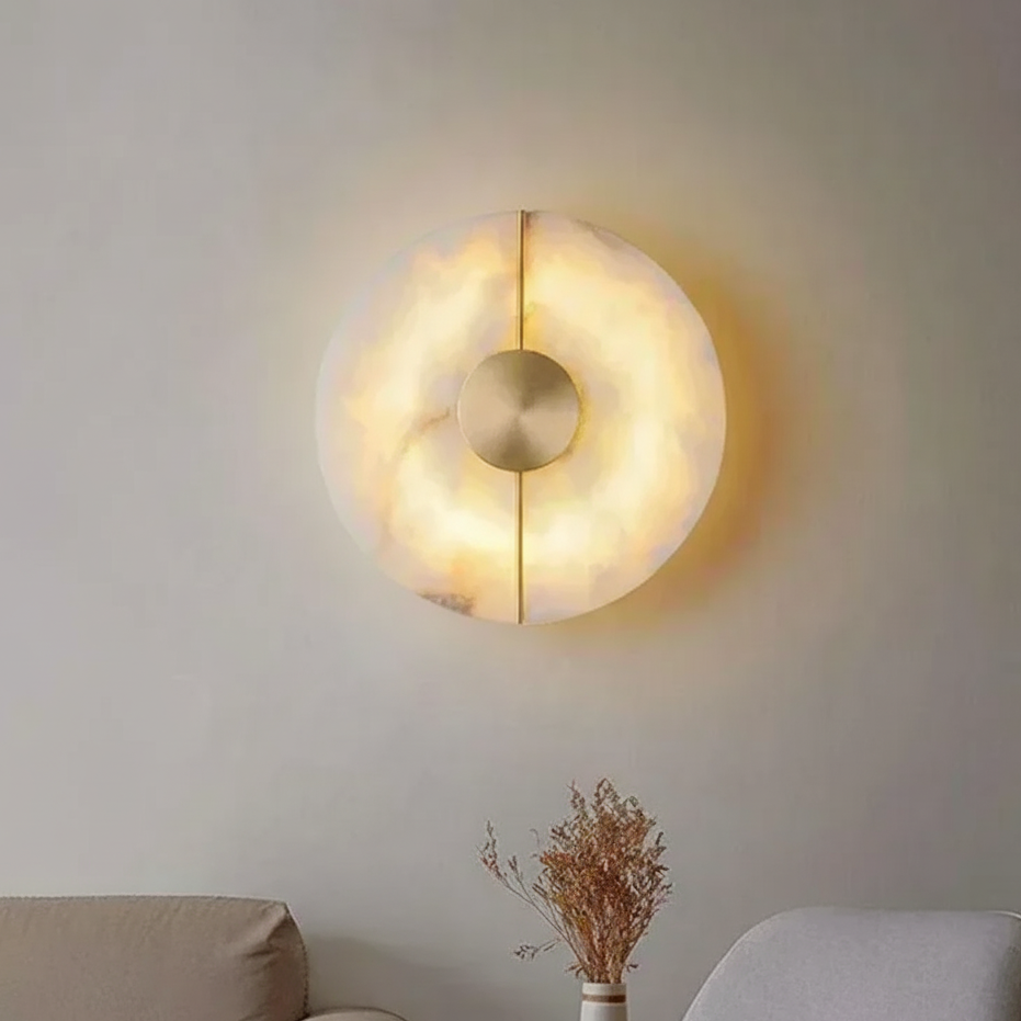 Luna Round Alabaster Wall Light Gold | Celestre