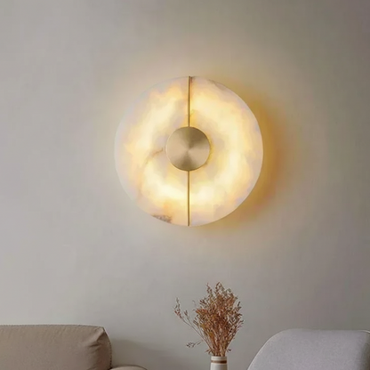 Luna Round Alabaster Wall Light Gold | Celestre