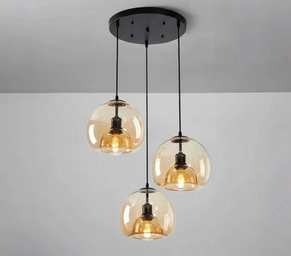 Lurea Glass Dome Pendant Light Amber 3 Head | Celestre