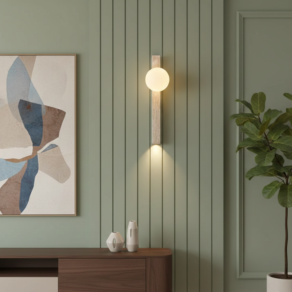 Arova Linear Travertine Orb Wall light H 60 cm | Celestre